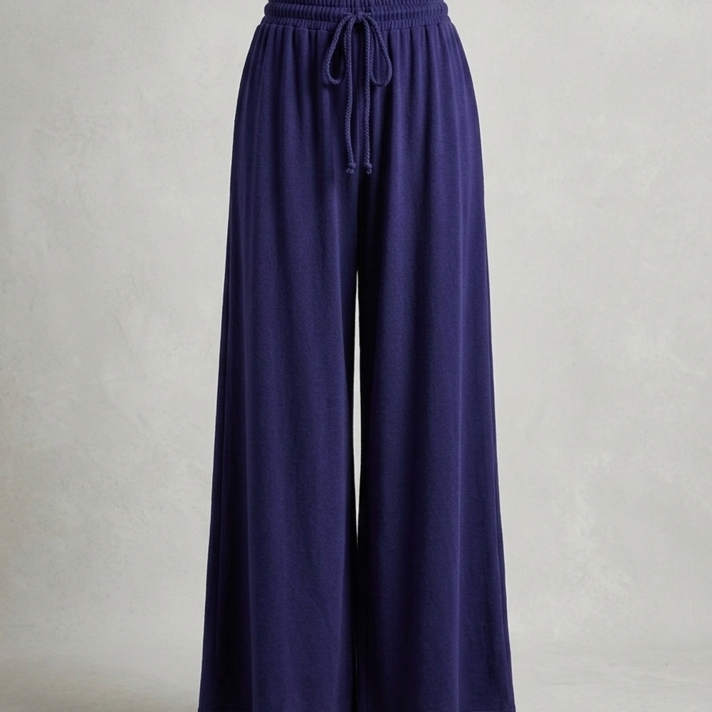 High-Rise Wide Leg Pull-On Pants in Deep Navy